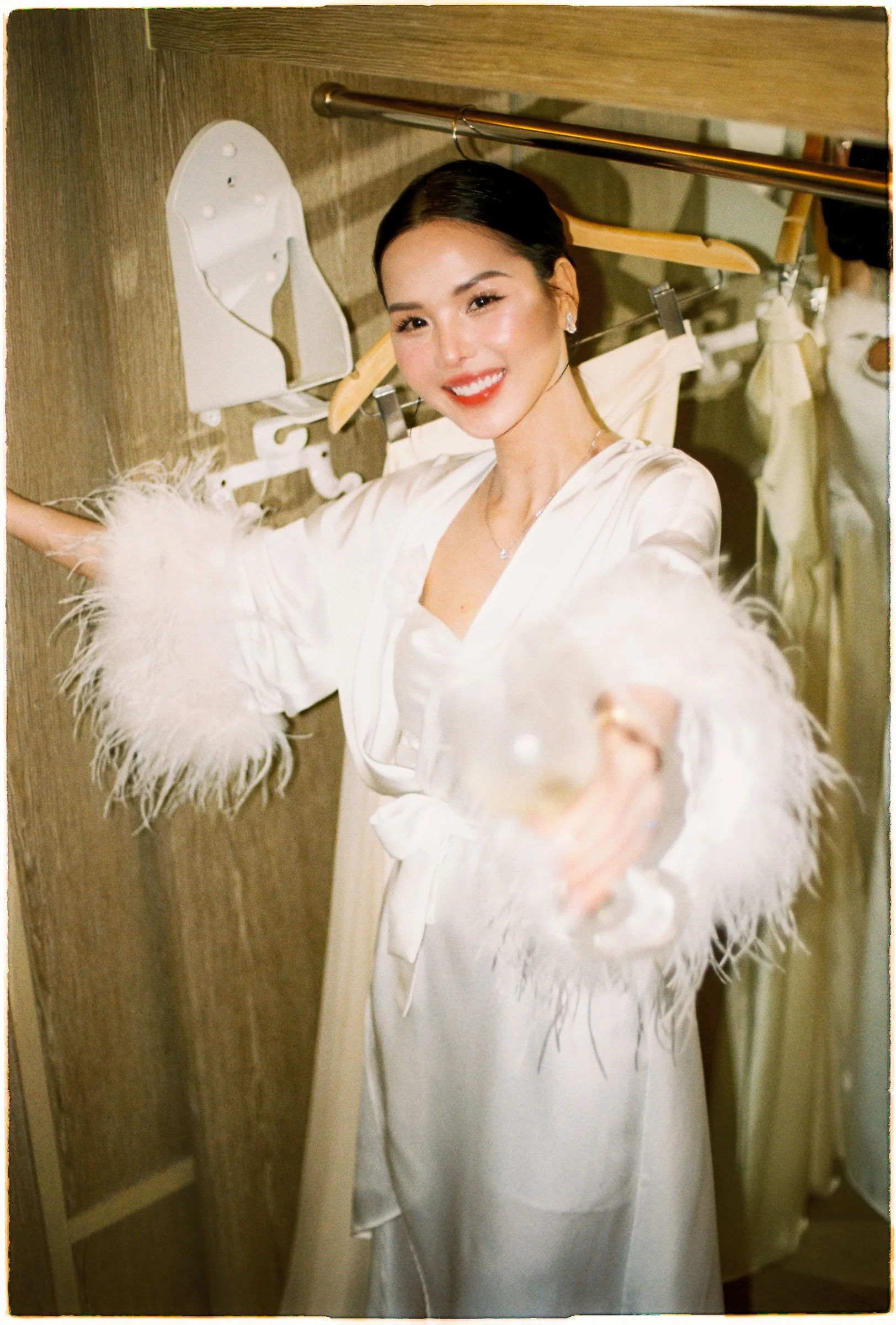 The morning of the wedding at Melia Ho Tram, captured on 35mm film. The soft grain and gentle colour come straight from the negative, with no filter added.