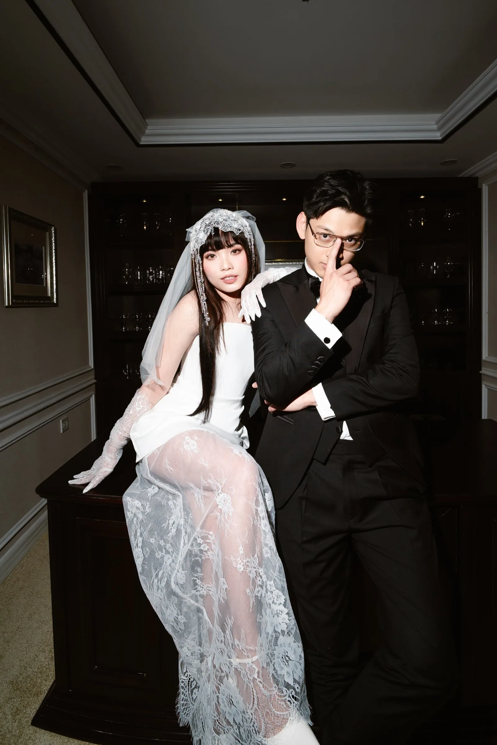 A couple in evening wear at their glamorous Da Nang wedding by TIMO Wedding