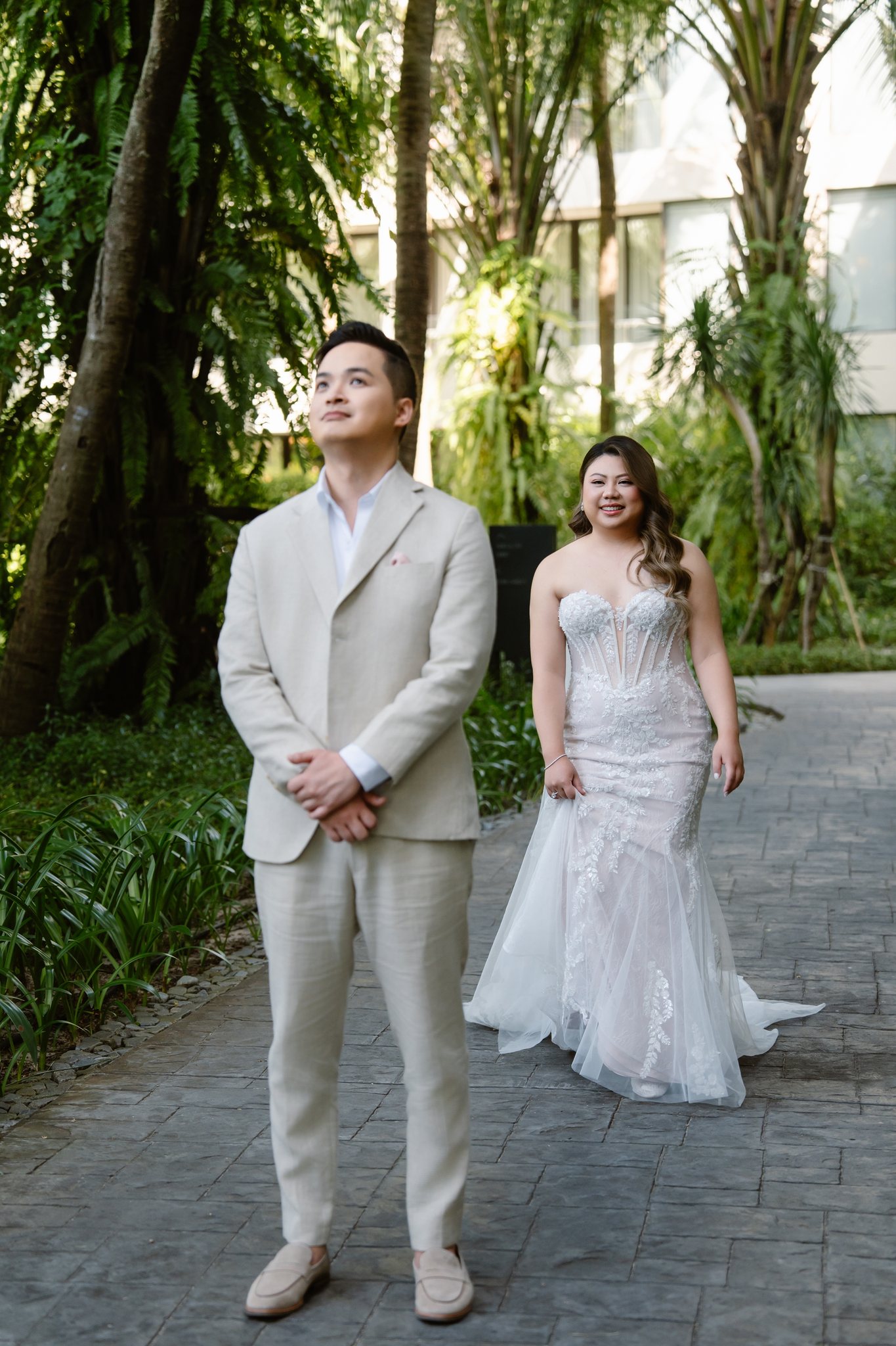 A couple portrait in the tropical gardens of InterContinental Phu Quoc