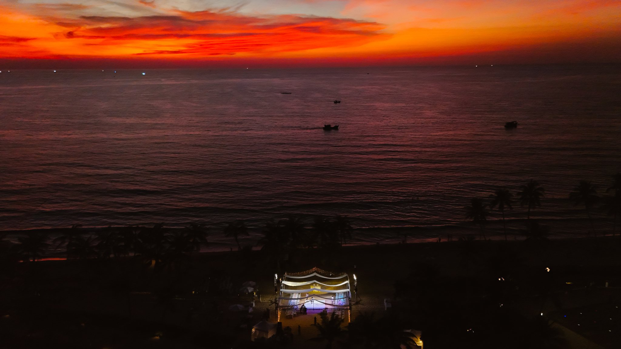 A fiery red sunset over the sea at a Phu Quoc beach wedding, InterContinental Phu Quoc
