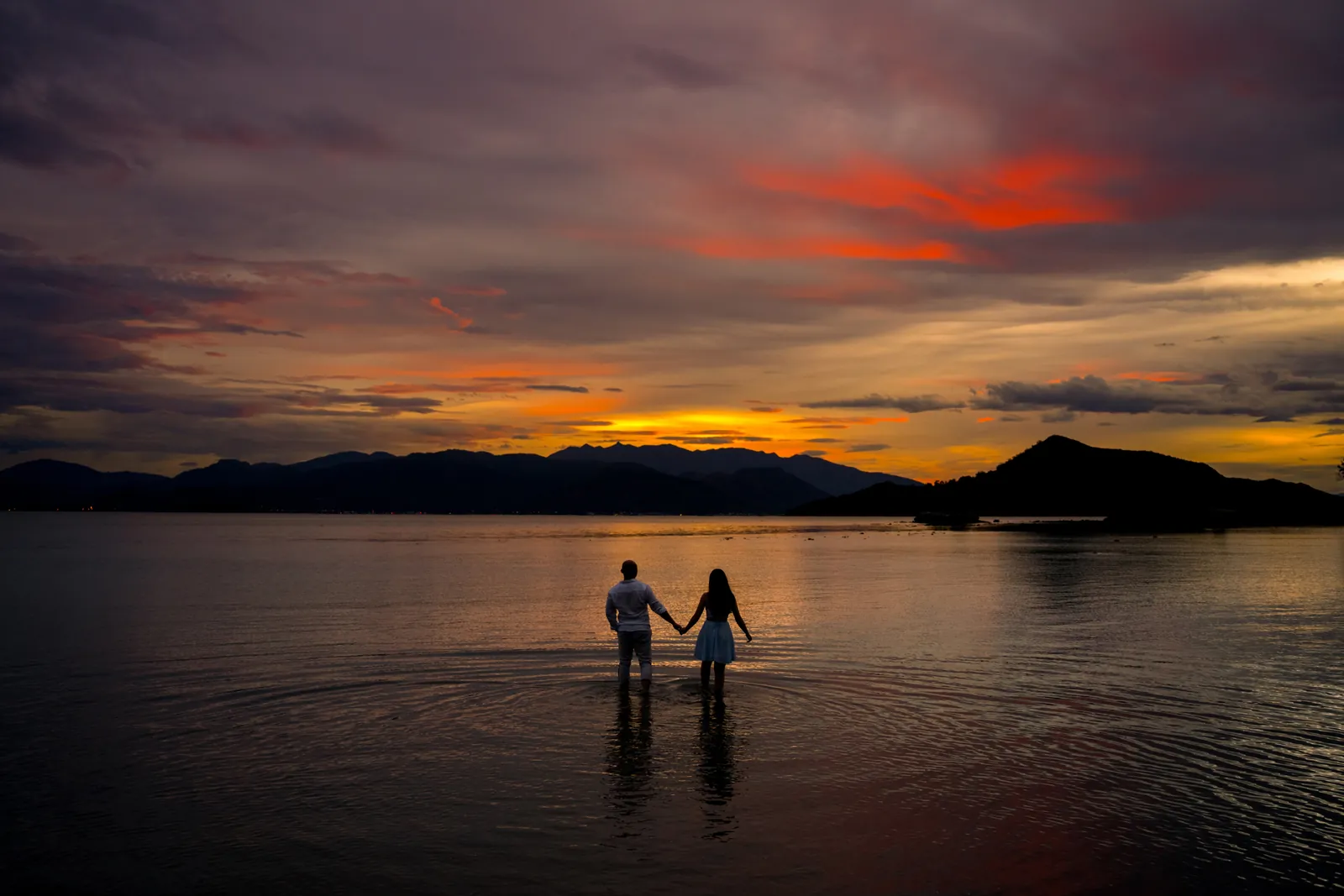 The sky turns bright red after sunset at Ninh Van Bay