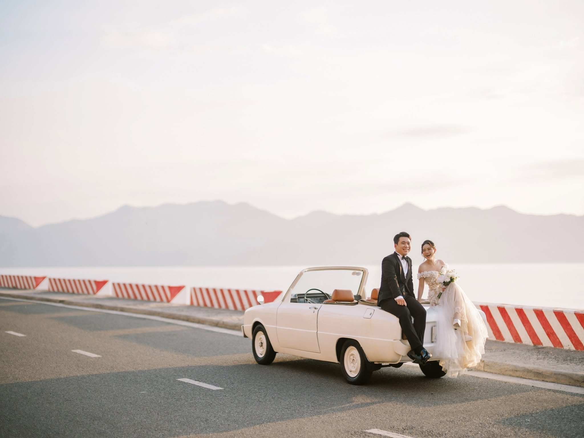 Nha Trang Pre-Wedding Engagement at Sunrise: A Classic Car by the Sea, Trung & Chung