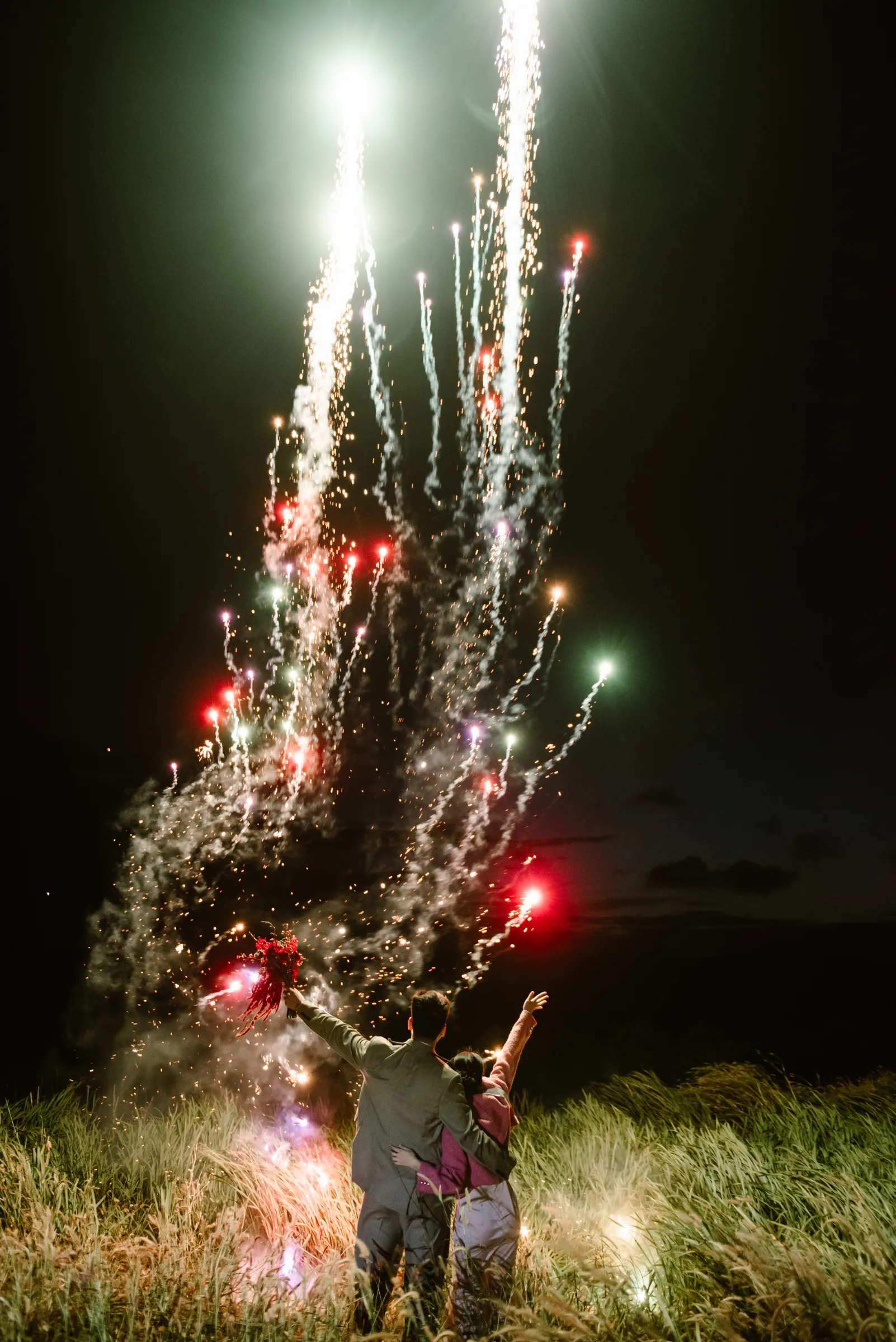 Sparklers and fireworks to end an elopement day in the Central Highlands.